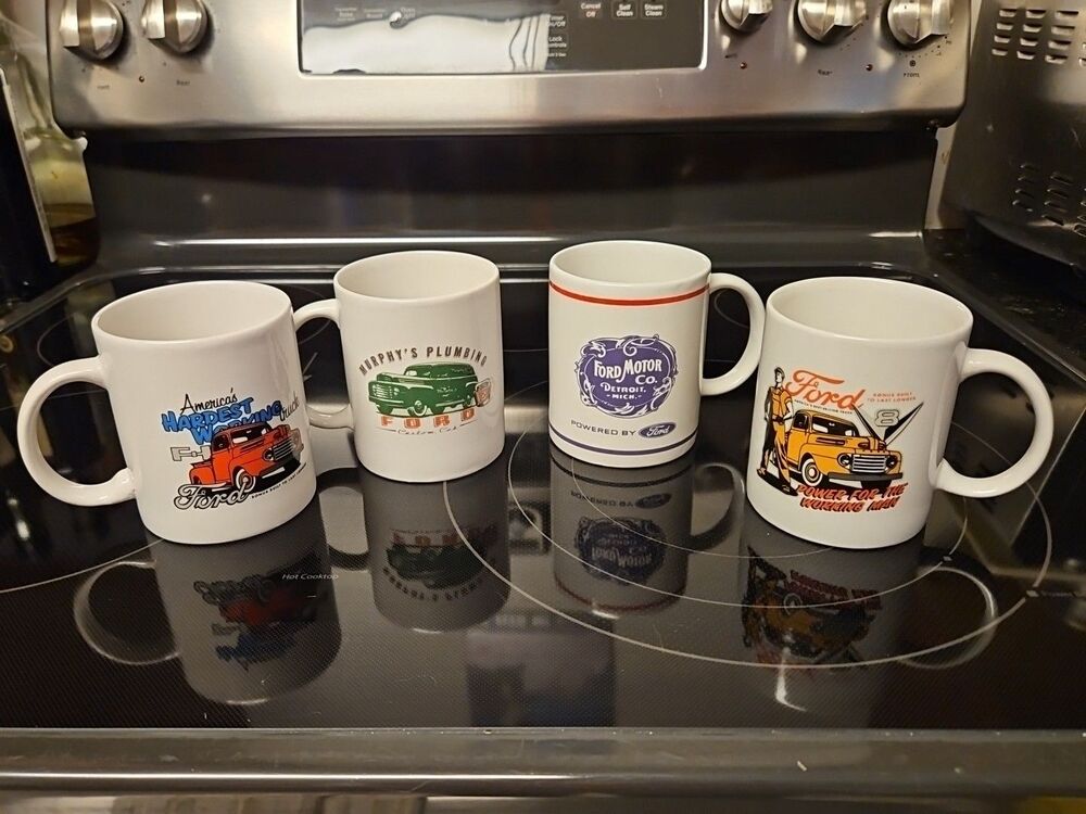 Set of 4 Ford Coffee Mugs - 3 Of F-1 America's Hardest Working Truck & 1 Logo